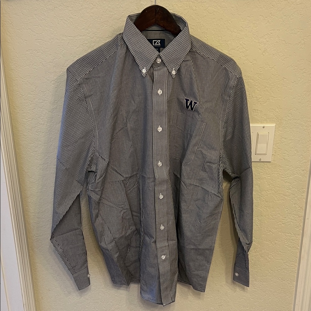 Men's Washington Huskies Button-Down Dress Shirt with W Logo - Navy/White